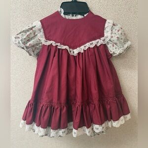 Vintage toddler girl Size 24m handmade floral lace cottagecore  prairie‎ dress